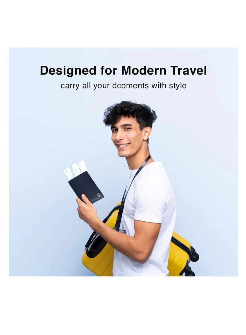  هاموندز فلاي كاتشر غطاء جواز سفر جلدي، حامل جواز سفر للرجال والنساء - منظم وثائق ملحقات السفر، محفظة جواز سفر محمية بتقنية RFID مع فتحات بطاقات للرحلات - أزرق | KRGK