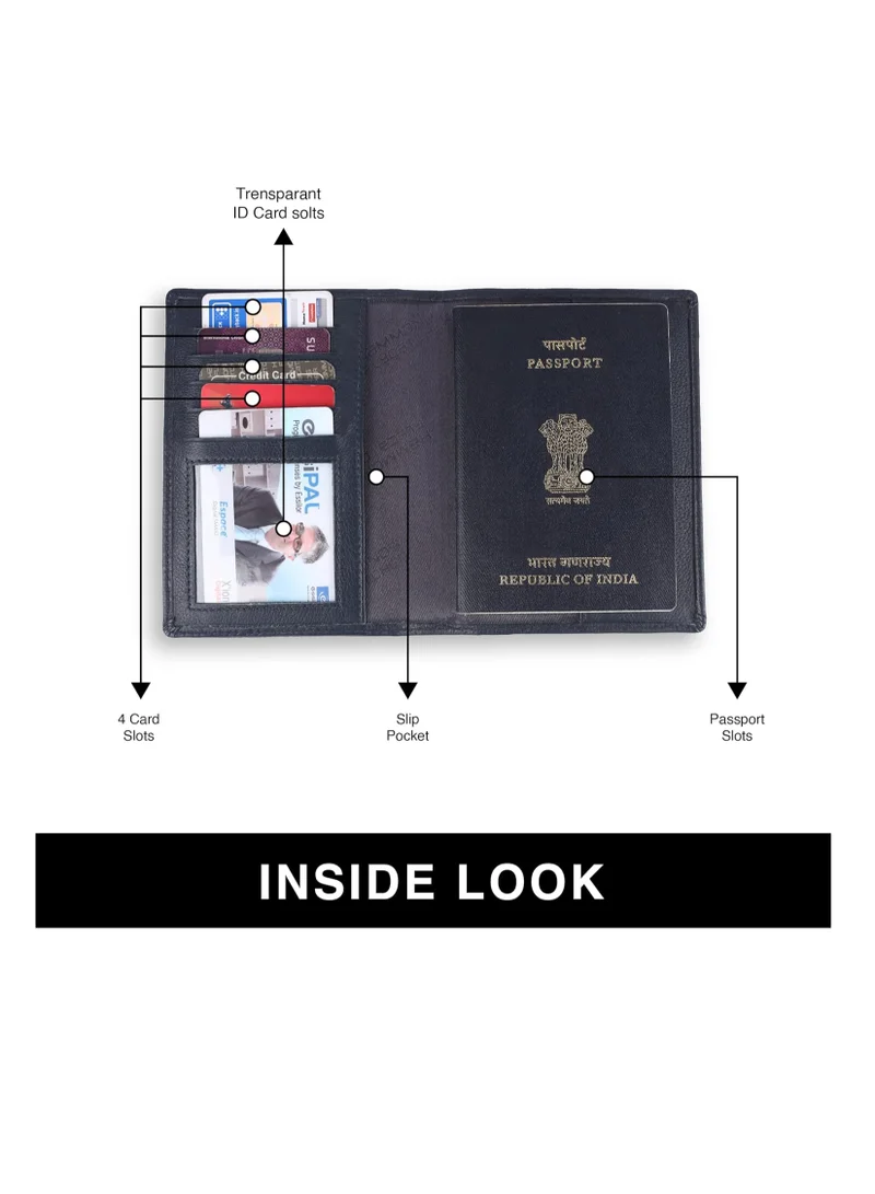 Hammonds Flycatcher  Leather Passport Cover, Passport Holder for Men and Women - Travel Accessories Document Organizer, RFID Protected Passport Wallet with Card Slots for Trips - Blue | KRGK  | Best Price UAE