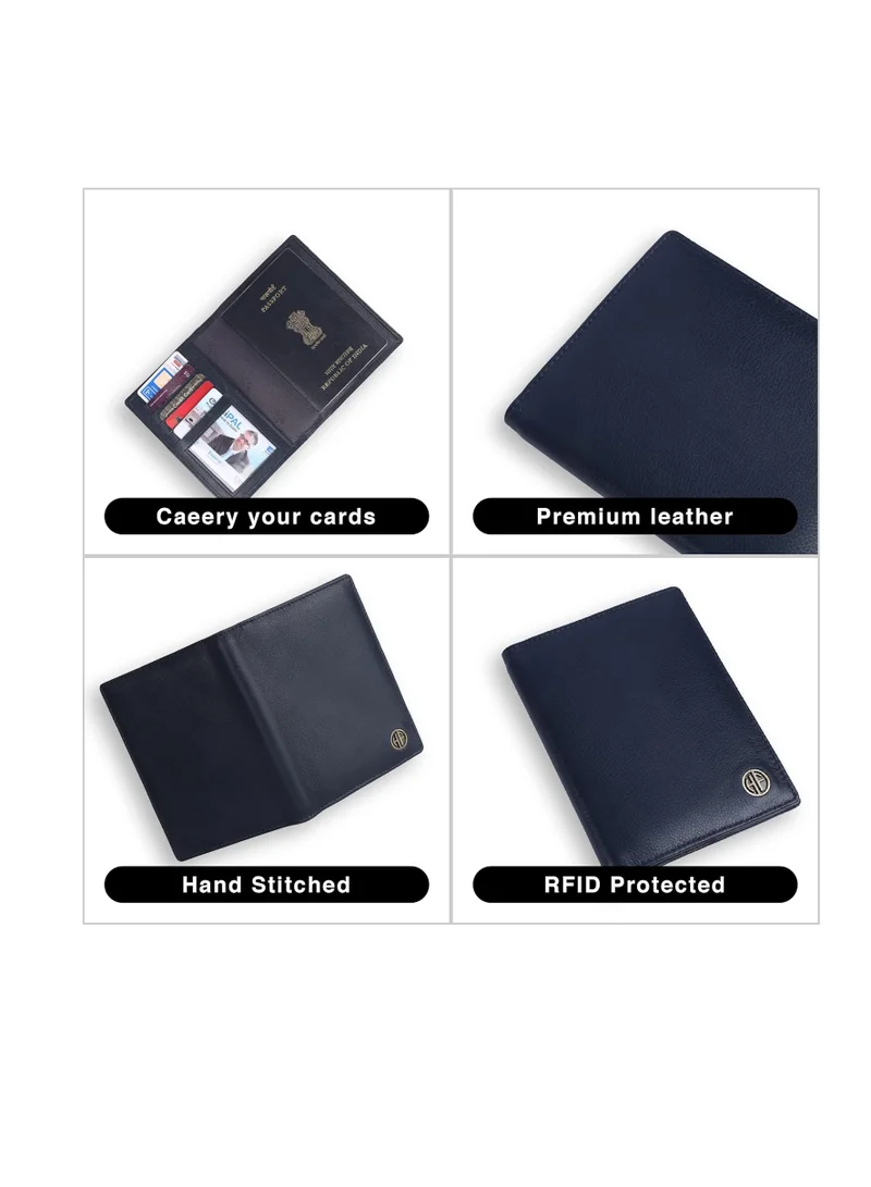 Hammonds Flycatcher  Leather Passport Cover, Passport Holder for Men and Women - Travel Accessories Document Organizer, RFID Protected Passport Wallet with Card Slots for Trips - Blue | KRGK  | Best Price UAE