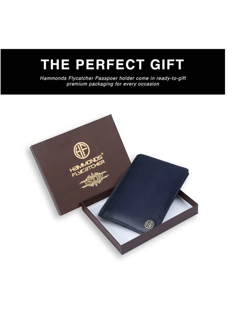 Hammonds Flycatcher  Leather Passport Cover, Passport Holder for Men and Women - Travel Accessories Document Organizer, RFID Protected Passport Wallet with Card Slots for Trips - Blue | KRGK  | Best Price UAE