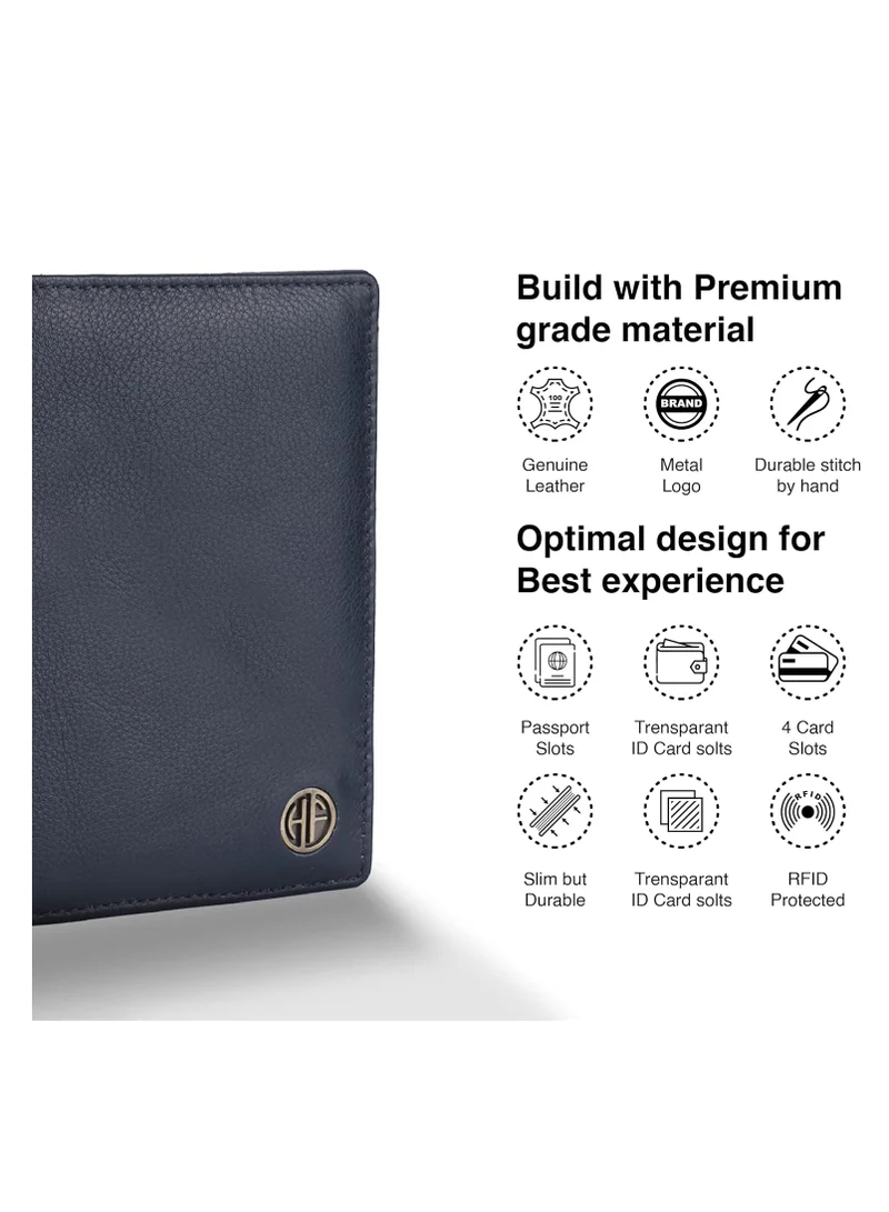 Hammonds Flycatcher  Leather Passport Cover, Passport Holder for Men and Women - Travel Accessories Document Organizer, RFID Protected Passport Wallet with Card Slots for Trips - Blue | KRGK  | Best Price UAE