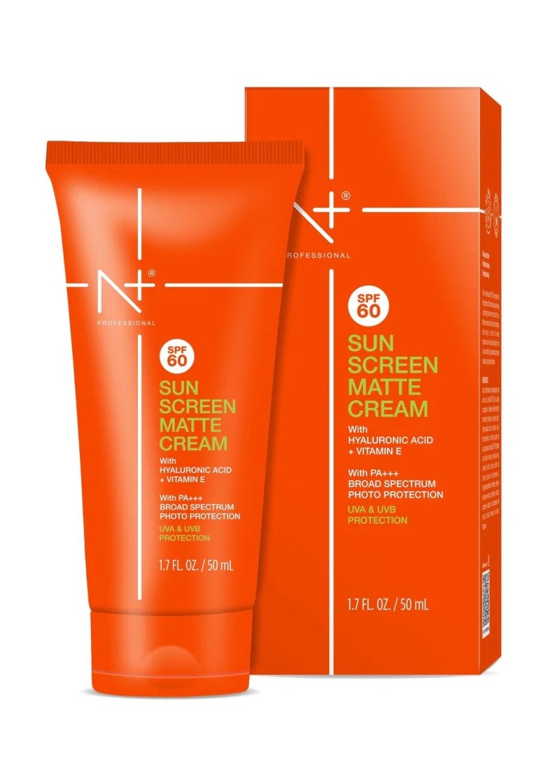 N Plus Professional Professional Matte Sunscreen Cream SPF 60 – Tinted, High Protection, Mattifying Sunblock for Oily Skin, UVA & UVB Defense, Instant Bright Glow - Image 1