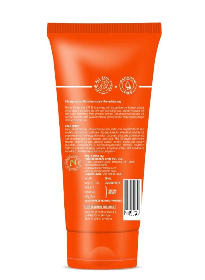 N Plus Professional Professional Matte Sunscreen Cream SPF 60 – Tinted, High Protection, Mattifying Sunblock for Oily Skin, UVA & UVB Defense, Instant Bright Glow - Image 3