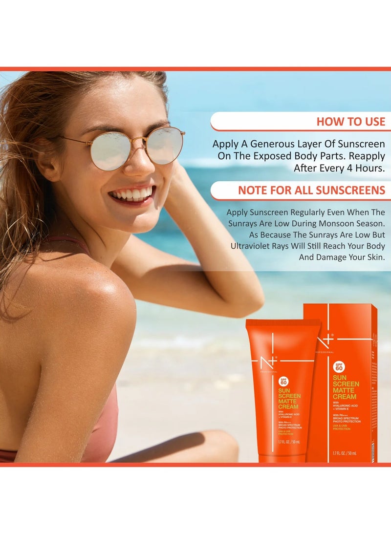 N Plus Professional Professional Matte Sunscreen Cream SPF 60 – Tinted, High Protection, Mattifying Sunblock for Oily Skin, UVA & UVB Defense, Instant Bright Glow - Image 5