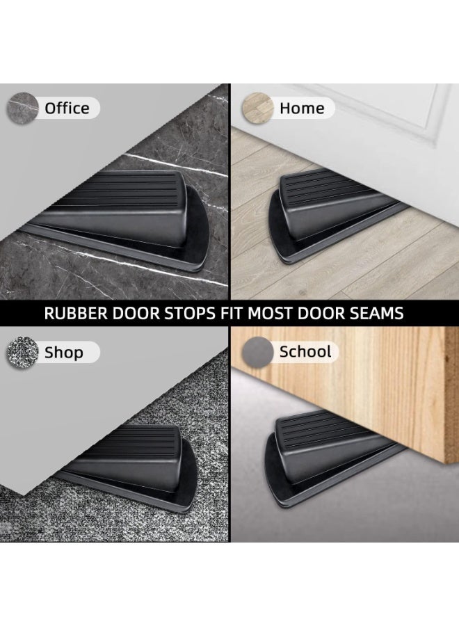 4 Pack Premium Rubber Wedge Door Stoppers, Heavy Duty, Black - Image 1