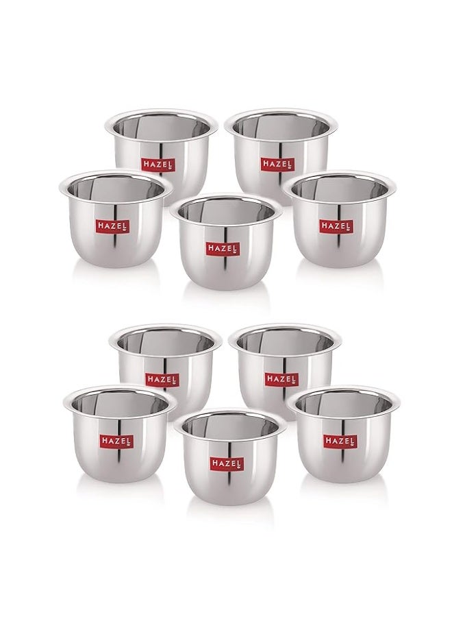 HAZEL Stainless Steel Tea Glasses Large Traditional Design Coffee Milk Serving Glass Patra Pela Set of 10, 300 ML, Silver - Image 1