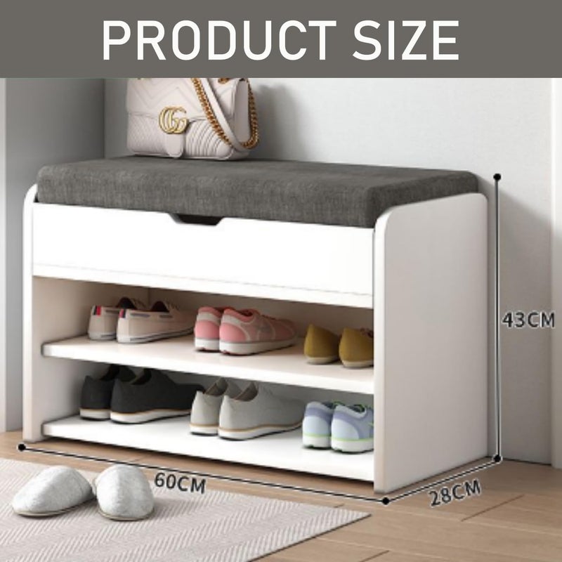 Fohome Shoe Cabinet,Shoe Bench with Cushion,Storage Bench with Padded Seat,Hallway Bench with 3 Compartments, 30 x 60 x 44 cm,Suitable for Bedroom,Living Room(Grey) - Image 3