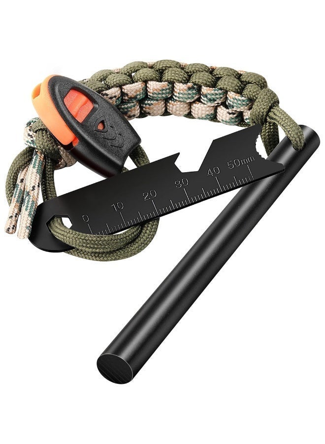 Survival Fire Starter, Handmade Wooden Handle 4 Inch Ferro Rod, Flint Fire Starters for Hiking and Camping, Flint and Steel Survival Tool with Paracord and Emerge - Image 1