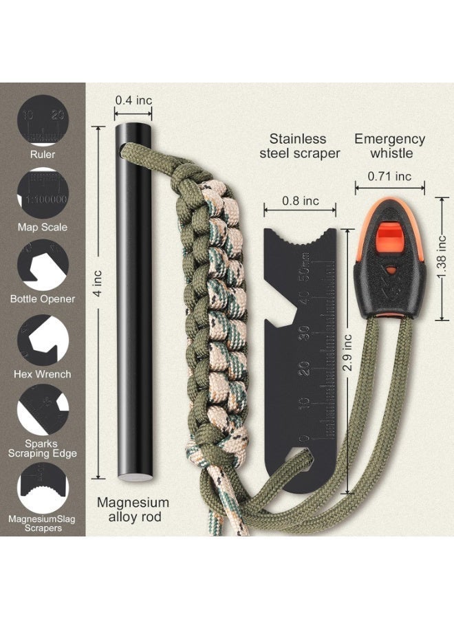 Survival Fire Starter, Handmade Wooden Handle 4 Inch Ferro Rod, Flint Fire Starters for Hiking and Camping, Flint and Steel Survival Tool with Paracord and Emerge - Image 3