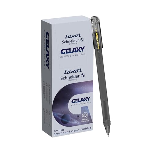 Luxor Schneider Gelaxy|Refillable Gel Pen|Pack of 12-Black|0.7mm Precise Writing|Quick Dry Ink | German Technology|Consistent Ink Flow|Smooth Writing Experience| Ideal for Students & Professionals - Image 1