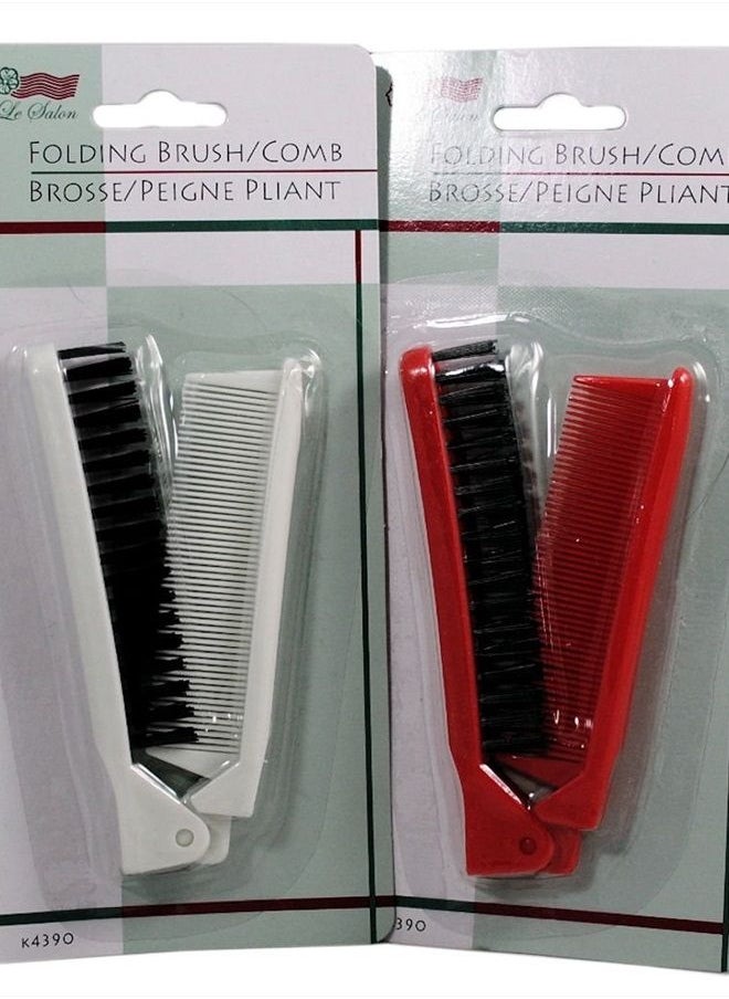 Le Salon - Folding Compact Travel Pocket HAIR BRUSH/COMB, 1 Red 1 White by Le Salon - Image 1