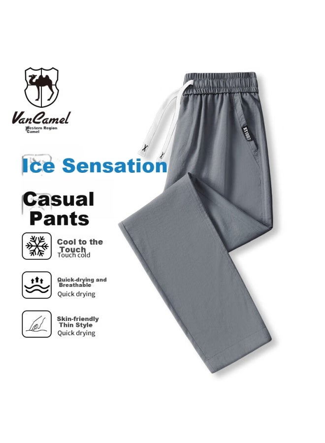 Vancamel Casual Pants For Men, Summer Youth Sports Lightweight Breathable Loose Ice-cool Straight-leg Trousers, Dark Gray, XL - Image 1