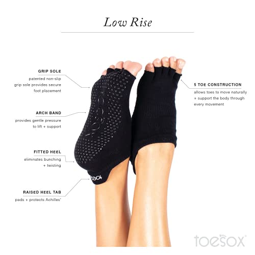 toesox Women's Low Rise Half Toe Grip Non-Slip for Ballet, Yoga, Pilates, Barre Toe Socks, Medium, Heather Grey - Image 4