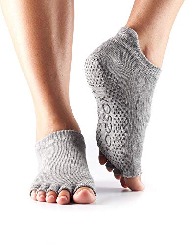 toesox Women's Low Rise Half Toe Grip Non-Slip for Ballet, Yoga, Pilates, Barre Toe Socks, Medium, Heather Grey - Image 1