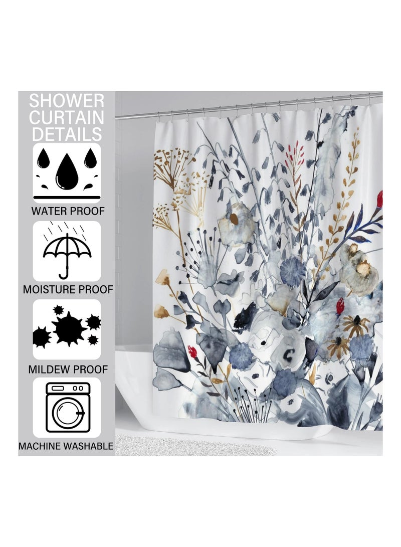 Excefore Floral Shower Curtain, 72” x 72” Bathroom Floral Watercolor Leaves on The Top Botanical Nature Fabric Bath Curtain Country Plant Cloth Bathroom Decor - Image 3