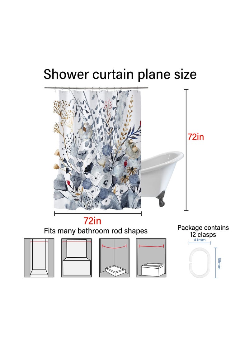 Excefore Floral Shower Curtain, 72” x 72” Bathroom Floral Watercolor Leaves on The Top Botanical Nature Fabric Bath Curtain Country Plant Cloth Bathroom Decor - Image 2