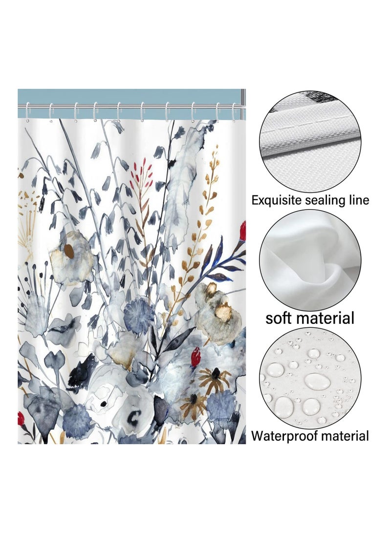 Excefore Floral Shower Curtain, 72” x 72” Bathroom Floral Watercolor Leaves on The Top Botanical Nature Fabric Bath Curtain Country Plant Cloth Bathroom Decor - Image 5