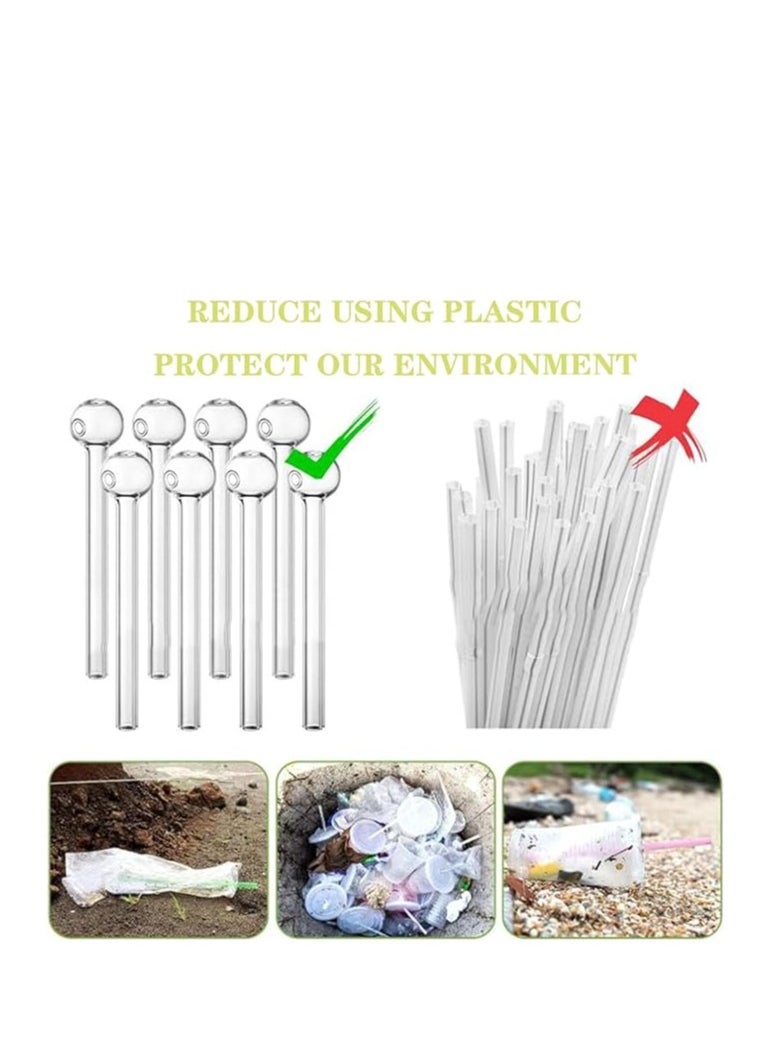 Generic 4-Inch Clear Glass Drinking Straws 8-Piece Set with Cleaning Brush - Shatter-Resistant Reusable Straws for Beverages Ideal for Cocktails, Smoothies, Coffee  Eco-Friendly Home Use  - Image 2