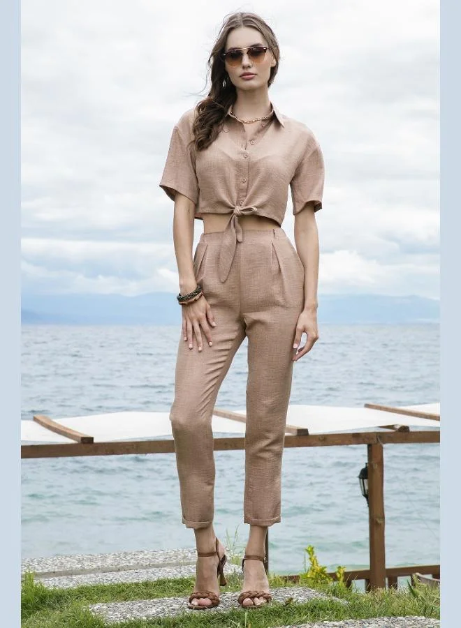 Lela Lela Linen Look Tied Short Sleeve Crop Shirt Women's SHIRT 611AU007