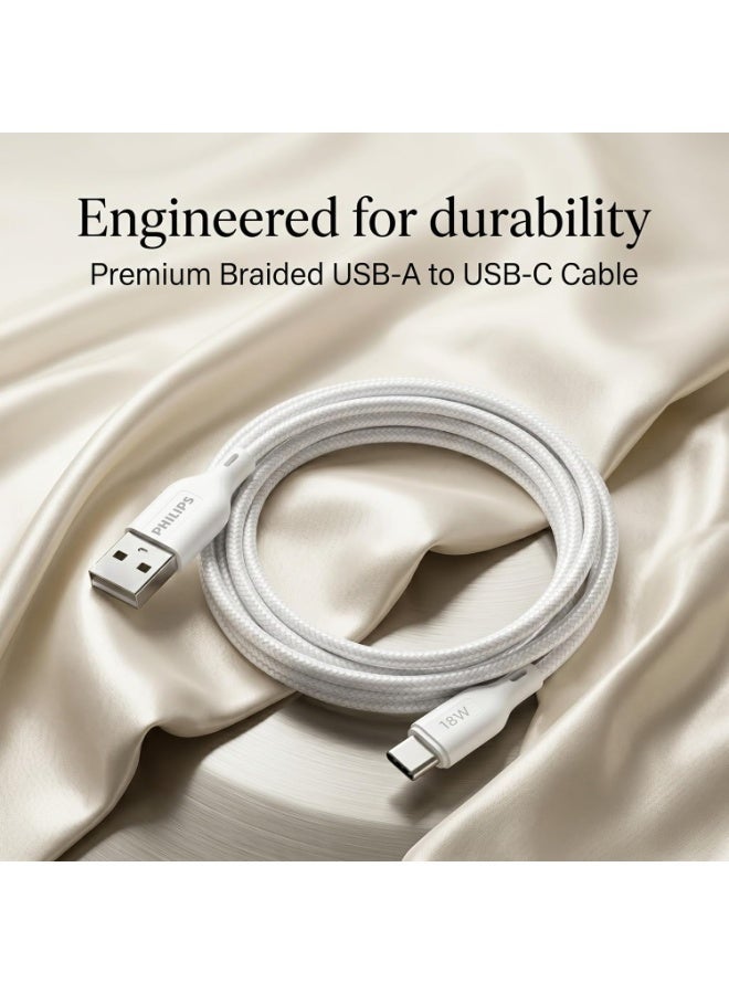 PHILIPS USB Type-A to Type-C Fast Charging Cable, 18W Fast Charging, Nylon Braided, 2m, Bright White, DLC4160AW/94 white - Image 3