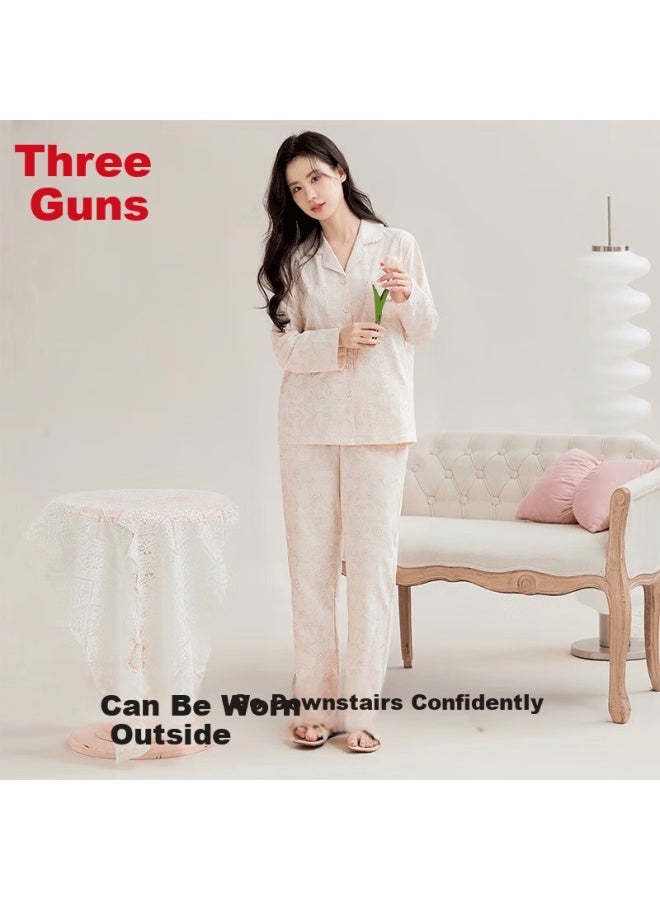 Threegun Women's Pajamas, Long-sleeve Pure Cotton Sleepwear For Women, 100% Cotton Anti-mite Lapel Loungewear