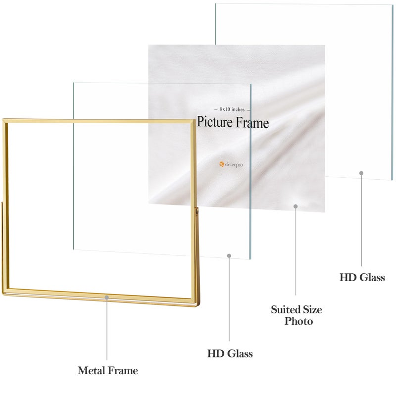 eletecpro 10x8 Metal Picture Frame with Real Glass Cover  Horizontal Tabletop Display Photo for Multiple Size up to 10x8  Floating Photo Frame for Wedding  Party  Home Decor  Gold - Image 3