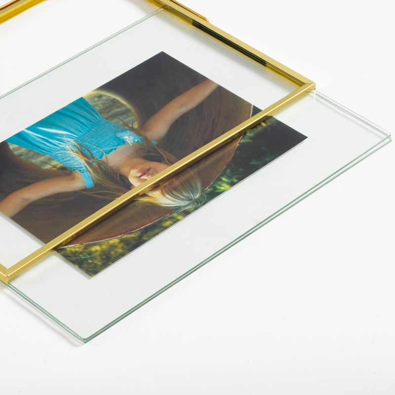 eletecpro 10x8 Metal Picture Frame with Real Glass Cover  Horizontal Tabletop Display Photo for Multiple Size up to 10x8  Floating Photo Frame for Wedding  Party  Home Decor  Gold - Image 5