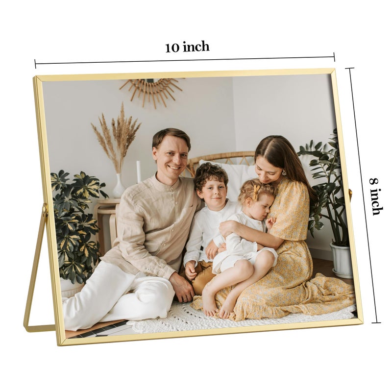 eletecpro 10x8 Metal Picture Frame with Real Glass Cover  Horizontal Tabletop Display Photo for Multiple Size up to 10x8  Floating Photo Frame for Wedding  Party  Home Decor  Gold - Image 2