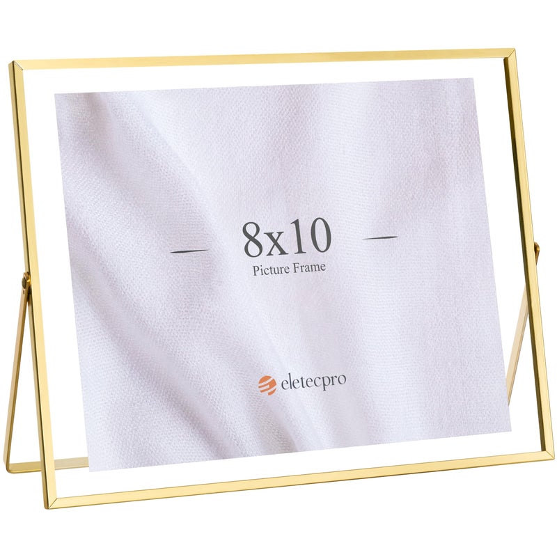 eletecpro 10x8 Metal Picture Frame with Real Glass Cover  Horizontal Tabletop Display Photo for Multiple Size up to 10x8  Floating Photo Frame for Wedding  Party  Home Decor  Gold - Image 1