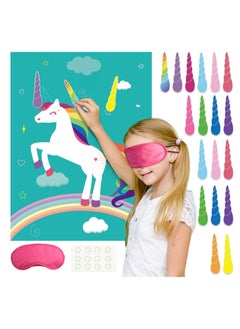 Pin The Horn on The Unicorn Birthday Party Game with 24 Horns for Unicorn Supplies Kids Decorations (Unicorn)