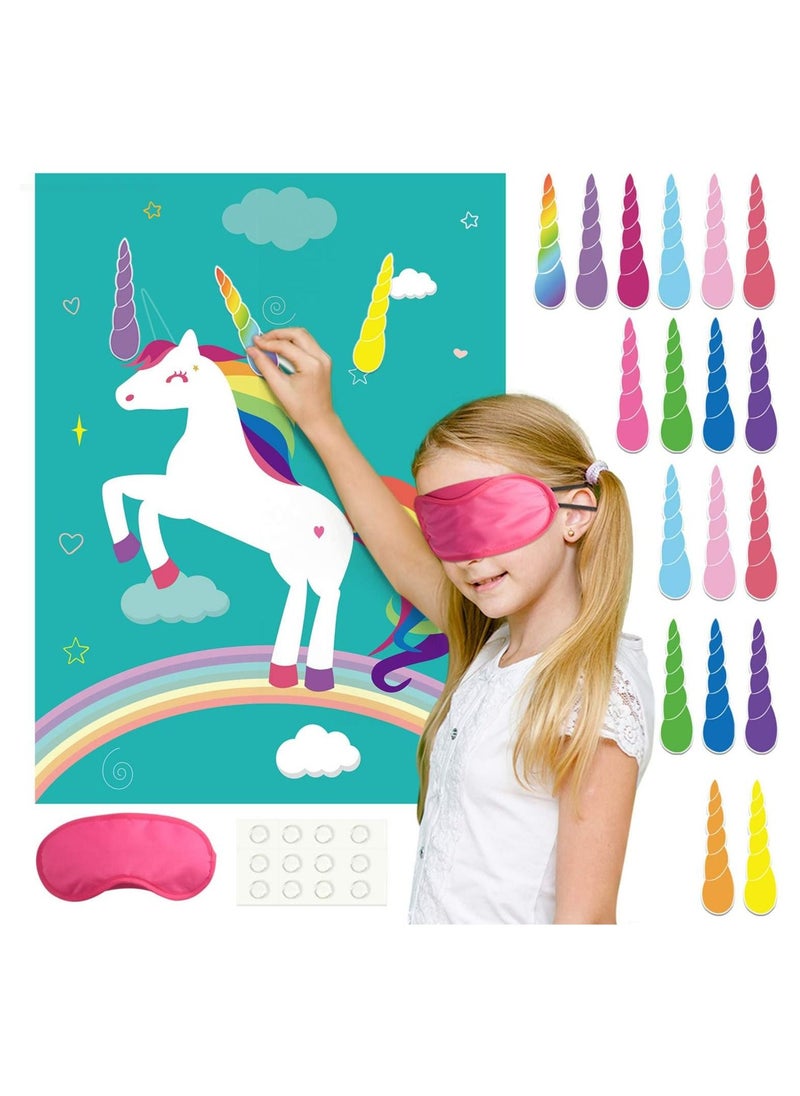 JOLLITY LLC - Pin The Horn on The Unicorn Birthday Party Game with 24 Horns for Unicorn Supplies Kids Decorations (Unicorn) - Image 1