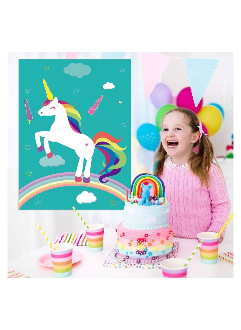 JOLLITY LLC - Pin The Horn on The Unicorn Birthday Party Game with 24 Horns for Unicorn Supplies Kids Decorations (Unicorn) - Image 1