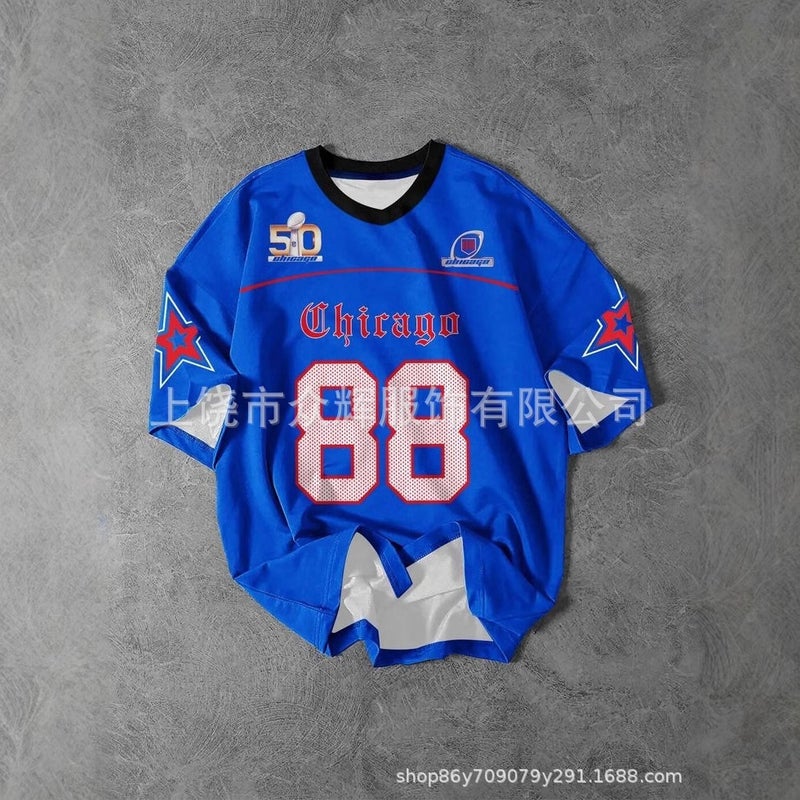 تي شيرت قصير الأكمام بأسلوب رياضي أمريكي للرجال والنساء 2025 فضفاض وعصري نصف الأكمام للزوجين - Image 4