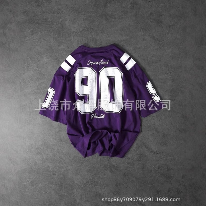 تي شيرت قصير الأكمام بأسلوب رياضي أمريكي للرجال والنساء 2025 فضفاض وعصري نصف الأكمام للزوجين - Image 3