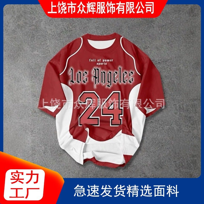 تي شيرت قصير الأكمام بأسلوب رياضي أمريكي للرجال والنساء 2025 فضفاض وعصري نصف الأكمام للزوجين - Image 2