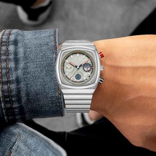 CILOA Mens Watches Chronograph Stainless Steel Waterproof Date Analog Business Fashion Wristwatch for Men（Green） - Image 5