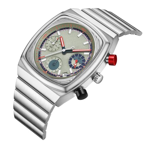 CILOA Mens Watches Chronograph Stainless Steel Waterproof Date Analog Business Fashion Wristwatch for Men（Green） - Image 2