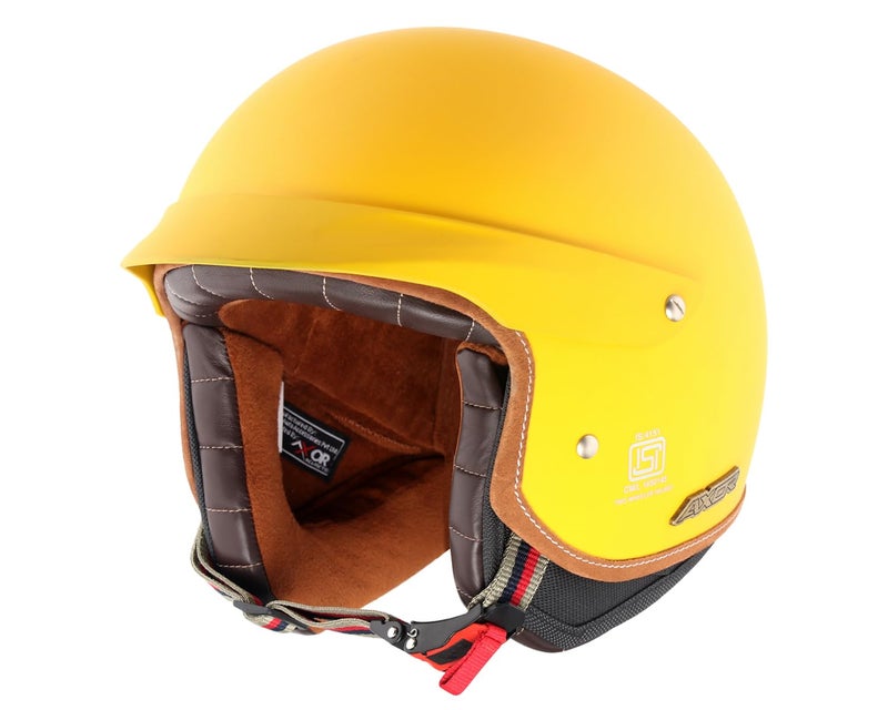 Axor Retro Jet West with Peak ISI and DOT Certified Matte Finish Open Face Helmet for Men and Women with Stylish Peak-Dull Yellow-XL - Image 1