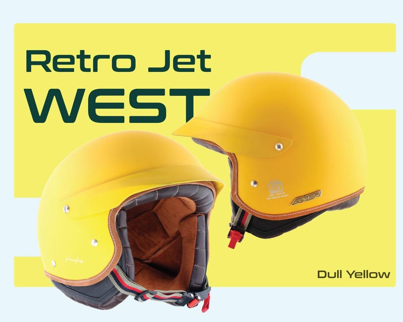 Axor Retro Jet West with Peak ISI and DOT Certified Matte Finish Open Face Helmet for Men and Women with Stylish Peak-Dull Yellow-XL - Image 3