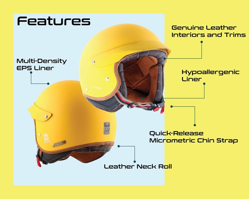 Axor Retro Jet West with Peak ISI and DOT Certified Matte Finish Open Face Helmet for Men and Women with Stylish Peak-Dull Yellow-XL - Image 4