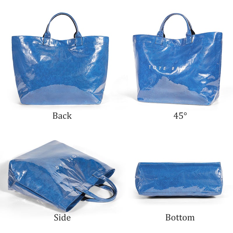 Lushandy PVC Tote Bag for Women Large Plastic Tote Bag for Work Letter Print Hobo bag Kraft Paper Work Handbags Purses - Image 5
