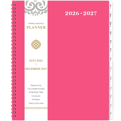 Artfan Monthly Planner 20262027 18 Monthly Calendar Planner from Jul 2026Dec 2027 85 x 11 Academic Planner 20262027 with TwinWire Binding Tabs Back Pocket Thick Paper Pink - Image 1
