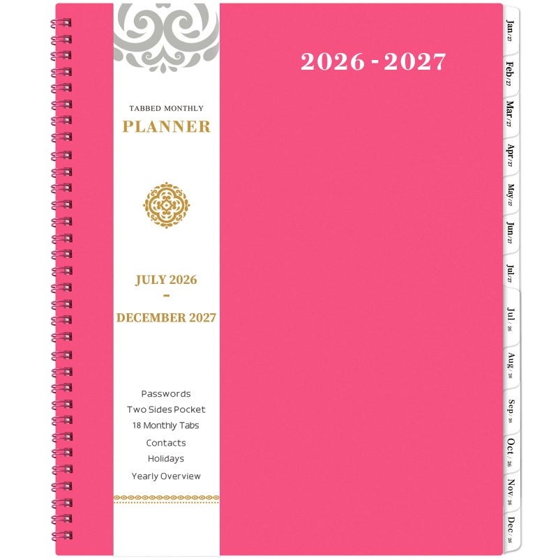 Artfan Monthly Planner 20262027 18 Monthly Calendar Planner from Jul 2026Dec 2027 85 x 11 Academic Planner 20262027 with TwinWire Binding Tabs Back Pocket Thick Paper Pink - Image 2