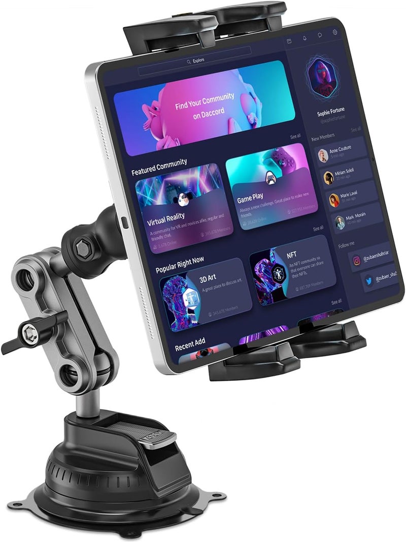 Baishun Tablet Mount for Truck, Car Tablet Holder Heavy Duty Super Suction Cup/Adhesive Base iPad Stand for Dash Windshield Wall Vehicle Desk, 360° Metal Bracket for 4.7-12.9" iPad Pro/Air/Mini/Galaxy - Image 1