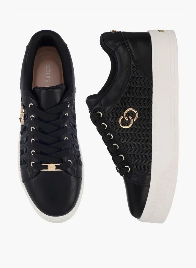 Celeste BLACK Women Weave Textured Lace-Up Sneakers for Women | Best Price UAE