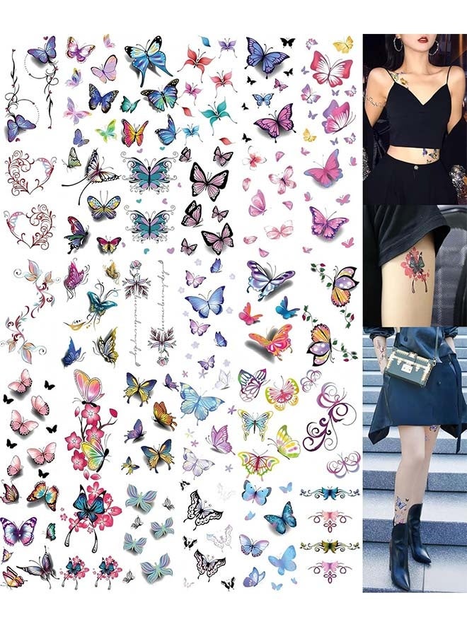 30 ورقة وشم الفراشة المؤقتة للنساء والفتيات والبالغات، ملصقات وشم ثلاثية الأبعاد مثيرة على شكل فراشات وهمية، فن الجسم المقاوم للماء، ورق وشم مؤقت ملون (فراشة-30) - Image 1