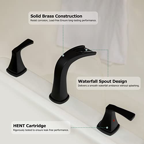 PARLOS 2-Handle Widespread Waterfall Roman Bathtub Faucet Tub Filler with Valve, Matte Black, 1434204 - Image 4