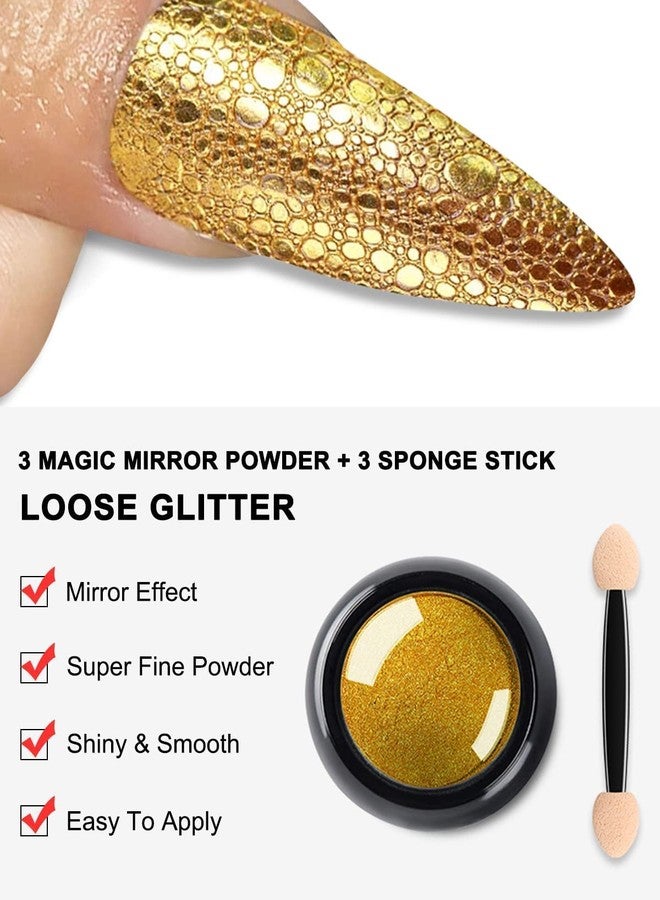 NAILWIND Chrome Nail Powder Set – 3 Colors Metallic Glitter Pigment, Mirror Effect Holographic Powder for Nail Art, Silver & Rose Gold Chrome Dust for UV Gel, Manicure Decoration Pigment - Image 4