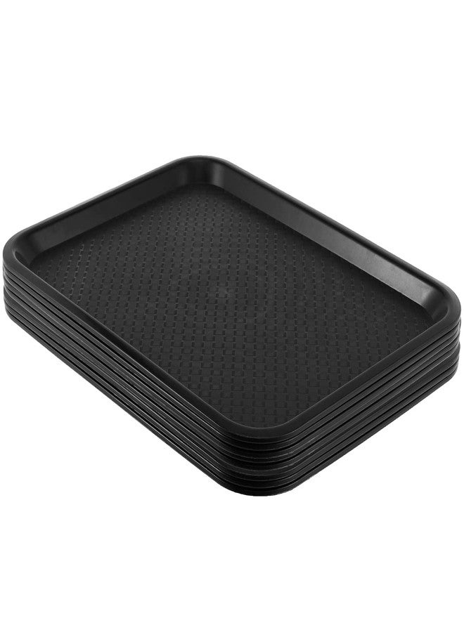 SHEUTSAN 8 Packs 16 x 12 Inches Plastic Fast Food Trays, Non-Slip Rectangular Restaurant Cafeteria Serving Trays, Sturdy Black Storage Food Service, for Household and Business Use - Image 1