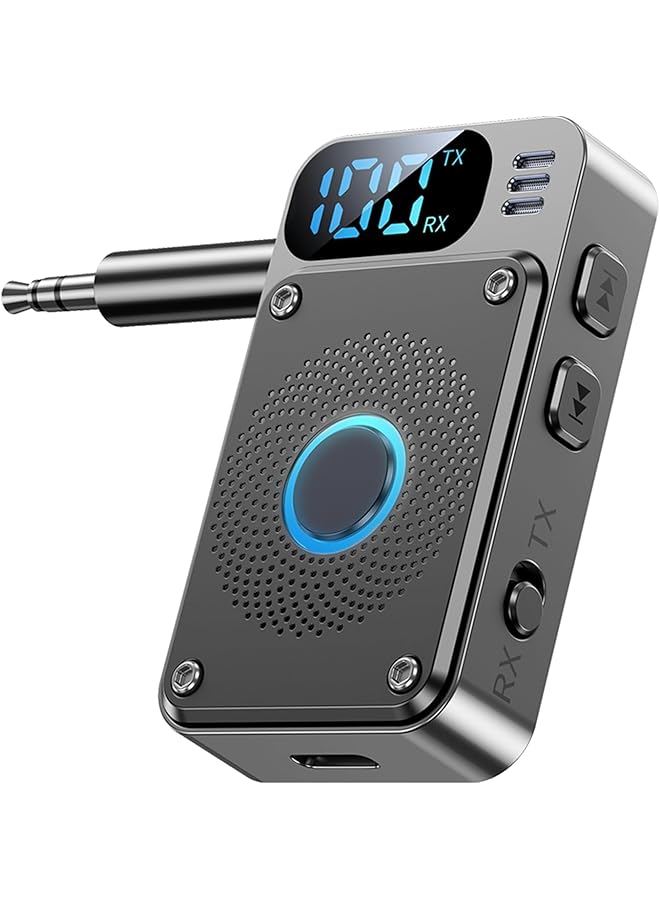 NALACAL جهاز إرسال واستقبال بلوتوث 5.4، محول صوت لاسلكي للطائرات والسيارات والتلفزيون والكمبيوتر الشخصي، مزود بمنفذ AUX مع ميكروفون، زمن انتقال منخفض لسماعات الرأس وأنظمة الاستريو - Image 1